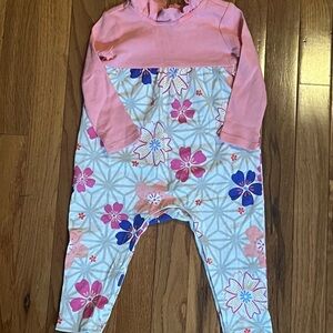 Tea Collection Pink and White Floral Jumpsuit